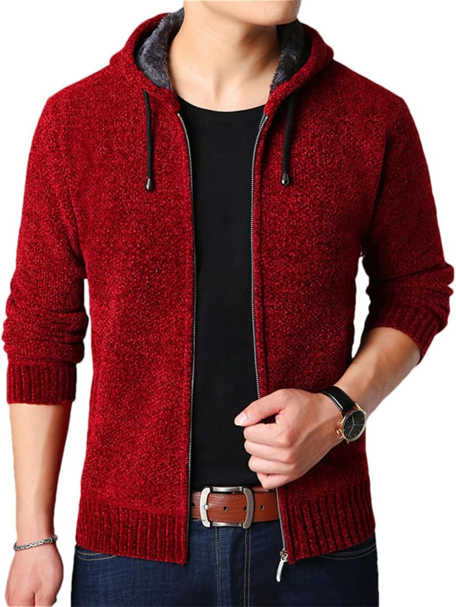 Autumn Winter Men Slim Fit Cardigan Hooded Jumpers Korean Style Knitting Coat Casual Long Sleeves Warm Sweaters