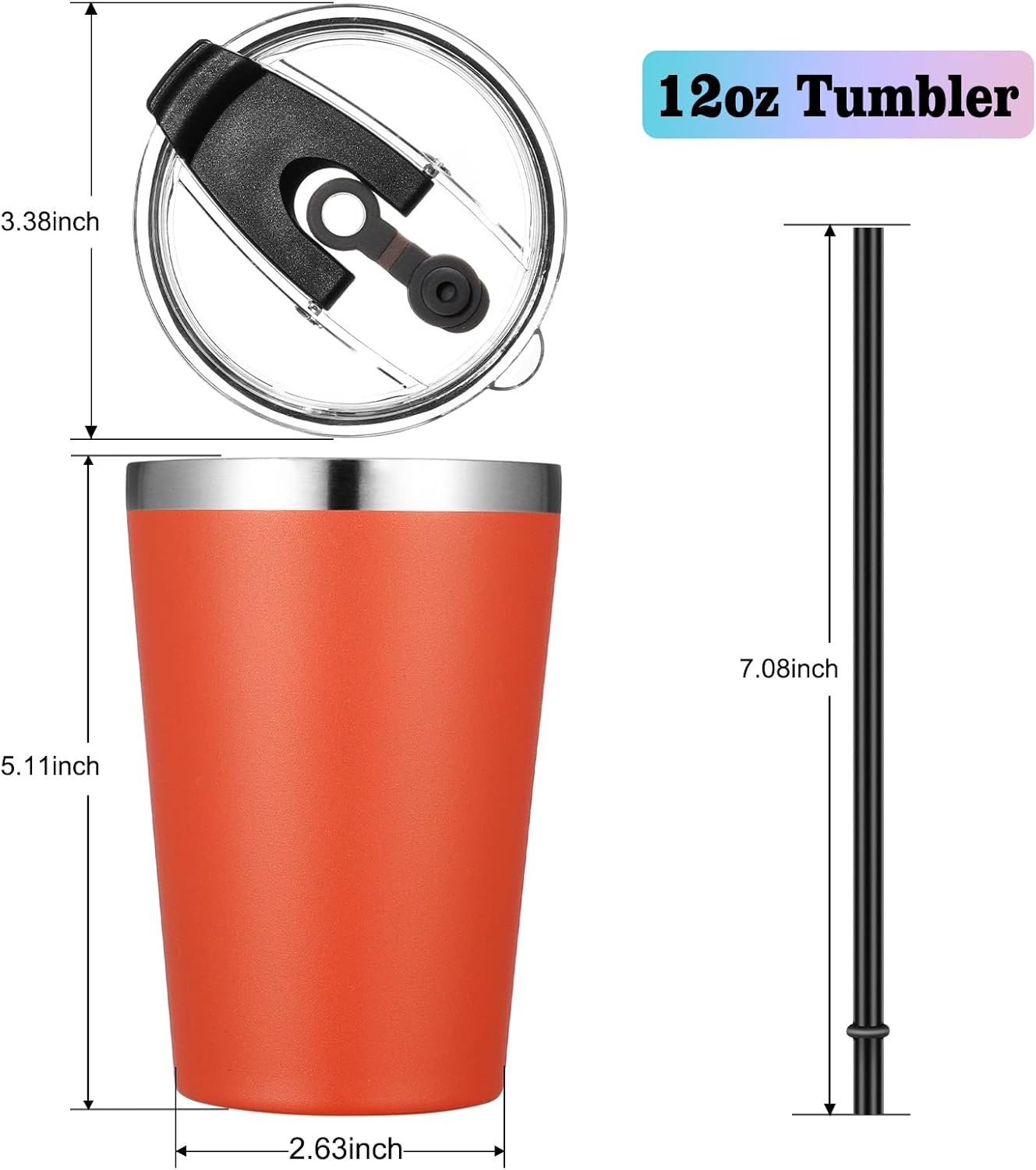 VEGOND 12oz Tumbler Stainless Steel Tumbler bulk Vacuum Insulated Double Wall Travel Tumbler with Lid and Straw Reusable Tumbler, Brick Red 1 Pack - Image 3