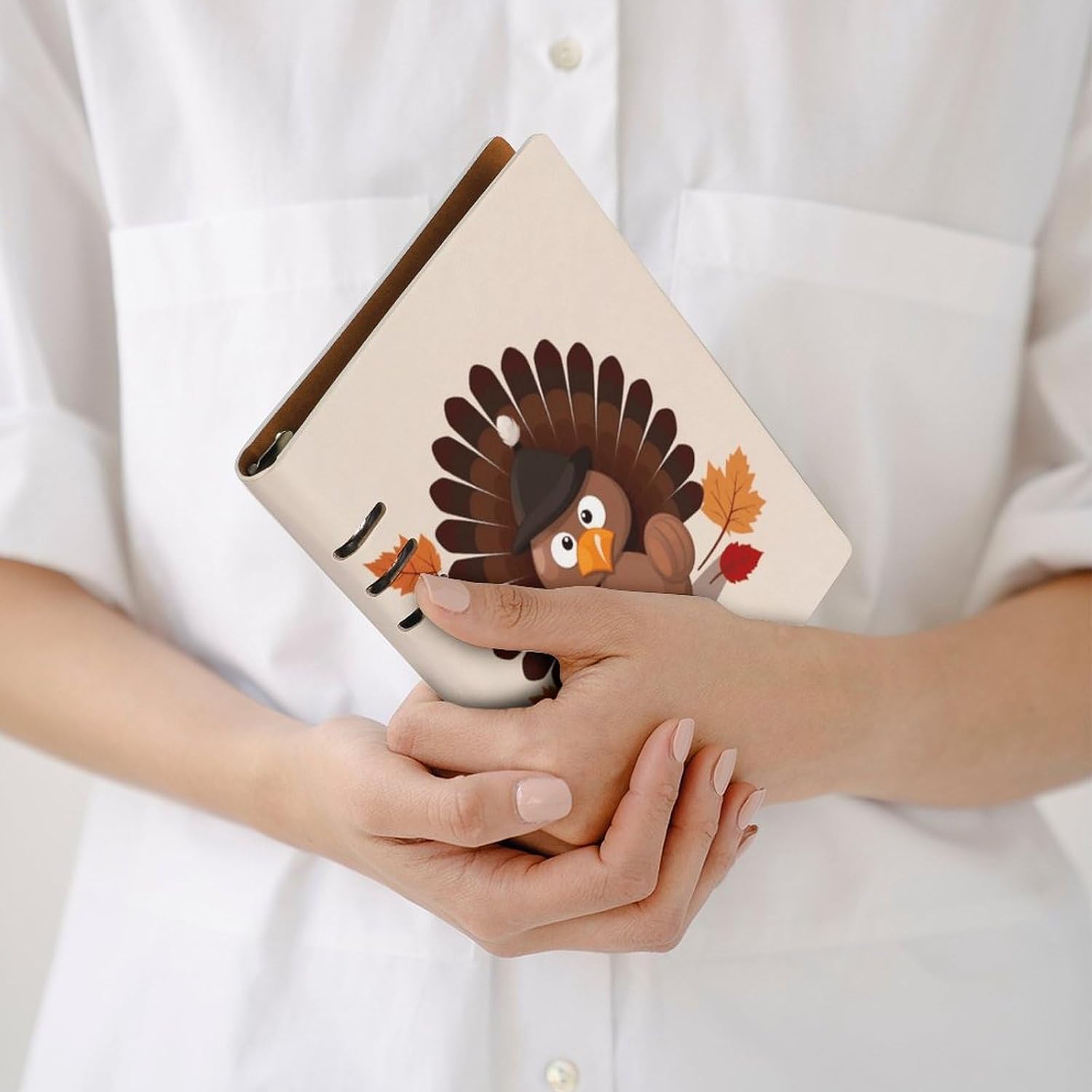 FekiLoot Maple Leaf Dark Brown Turkey Notebook Round Rings Loose Leaf Paper Notebook 6 Ring Binders College Ruled Notebooks Wide Ruled Notebooks 90 Sheets 13.7"x9" A5