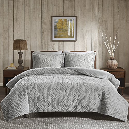 Woolrich Teton Embroidered Plush Coverlet Set Grey King/Cal King #TOP1
