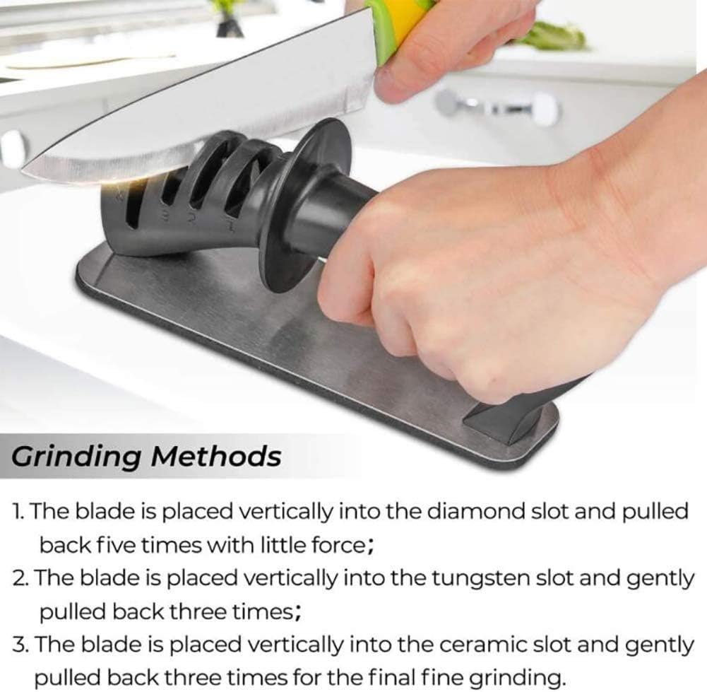 Manual Knife Sharpener, 4-Stage Knife Sharpener for Sharpening Kitchen Knives 304 Stainless Steel Sharpening Tool, Diamond Tungsten Steel Ceramic Stone Grinding Groove and Scissor Sharpener