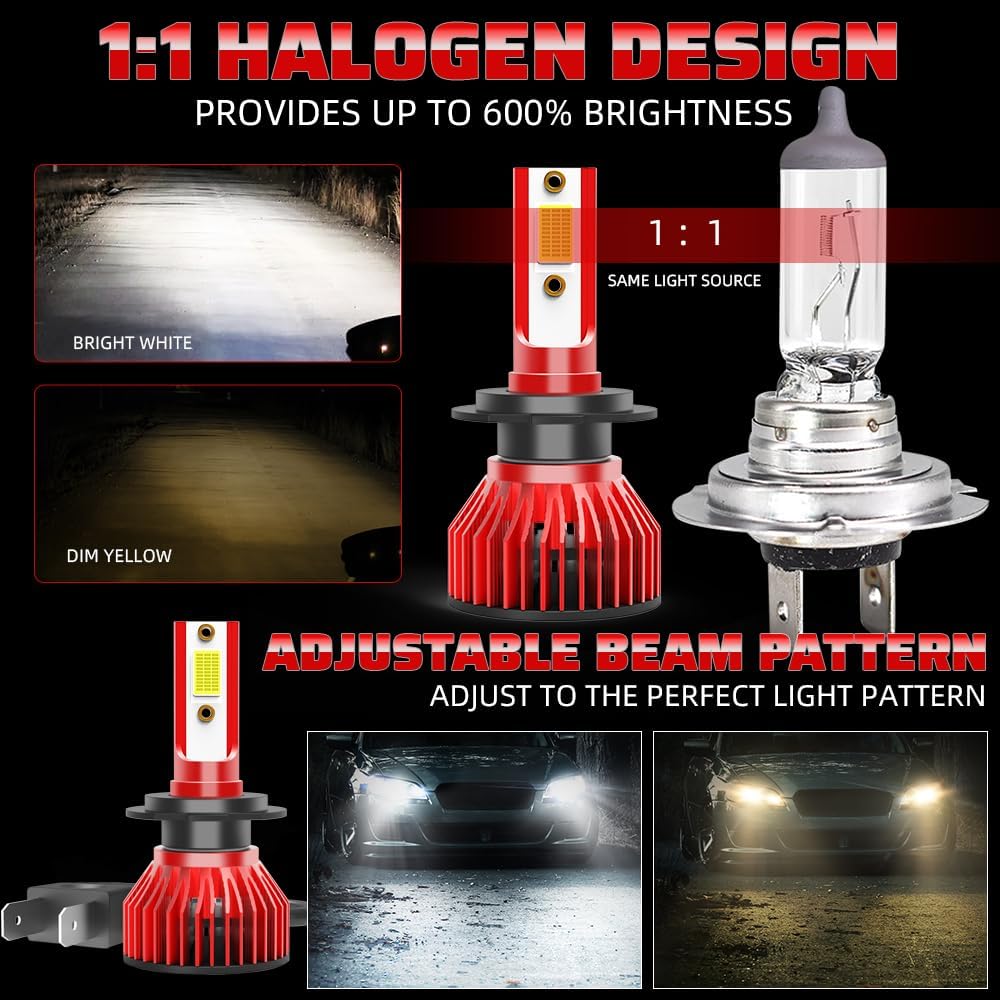 Fit For Hyundai Sonata 2011 2012 2013 2014Light Bulbs Combo,H7 High Beam H7 Low Beam and Fog light,600% Super Brighter, 6500K Cool White,Plug and Play -6 Pack
