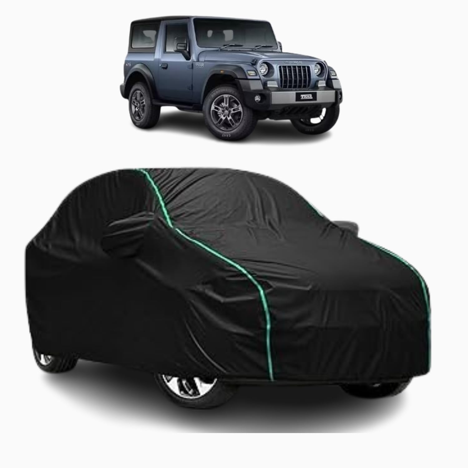 Car Body Cover for Mahindra Thar All Models & Years (2012-2026), 100% Waterproof with Mirror & Pocket, Triple Stitched, Dustproof, Heat Resistant, UV Protection (Black)-image-33