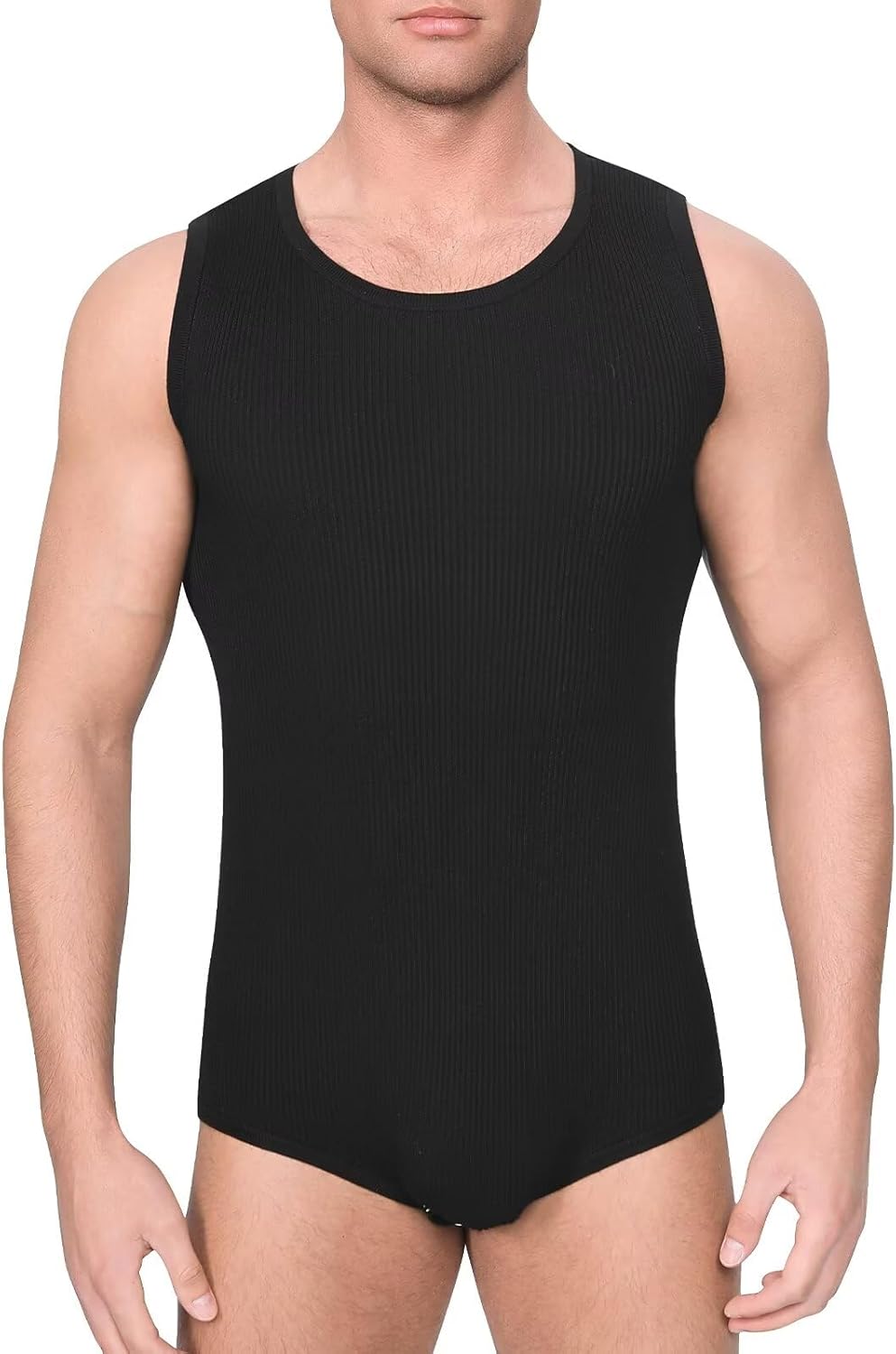 Landofgenie Mens Basic Onesie Sleeveless Crewneck Bodysuit Snap Crotch Romper