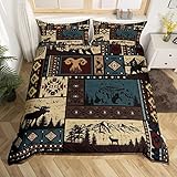 Erosebridal Aztec Duvet Cover Queen Rustic Southwestern American Native Bedding Set,Bear Deer Moose Comforter Cover Retro Indian Style Hunting Animal Bed Sets with 2 Pillowcases Ultra Soft