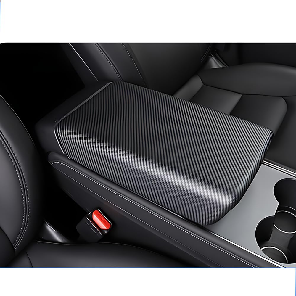 Central Control Armrest Cover Protector for 2017-2023 Tesla Model 3 Model Y, Interior Decor Car Accessories, ABS Material. (Matte Carbon Fiber Pattern)
