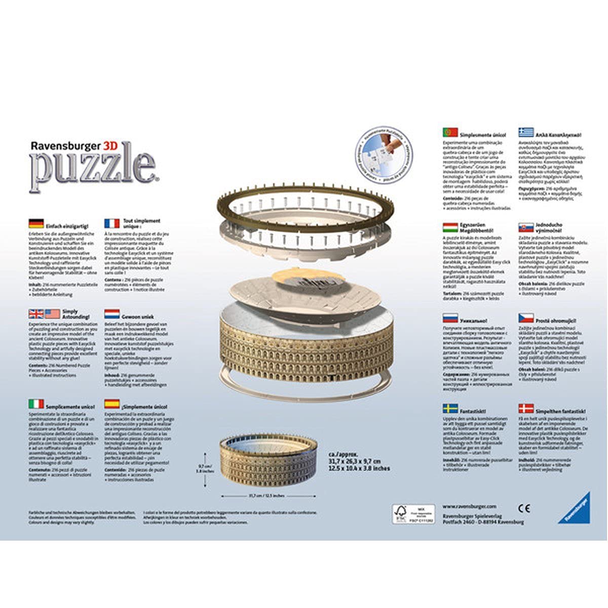 Ravensburger - 12578 - Puzzle 3D Building - 216 Pièces - Colisée