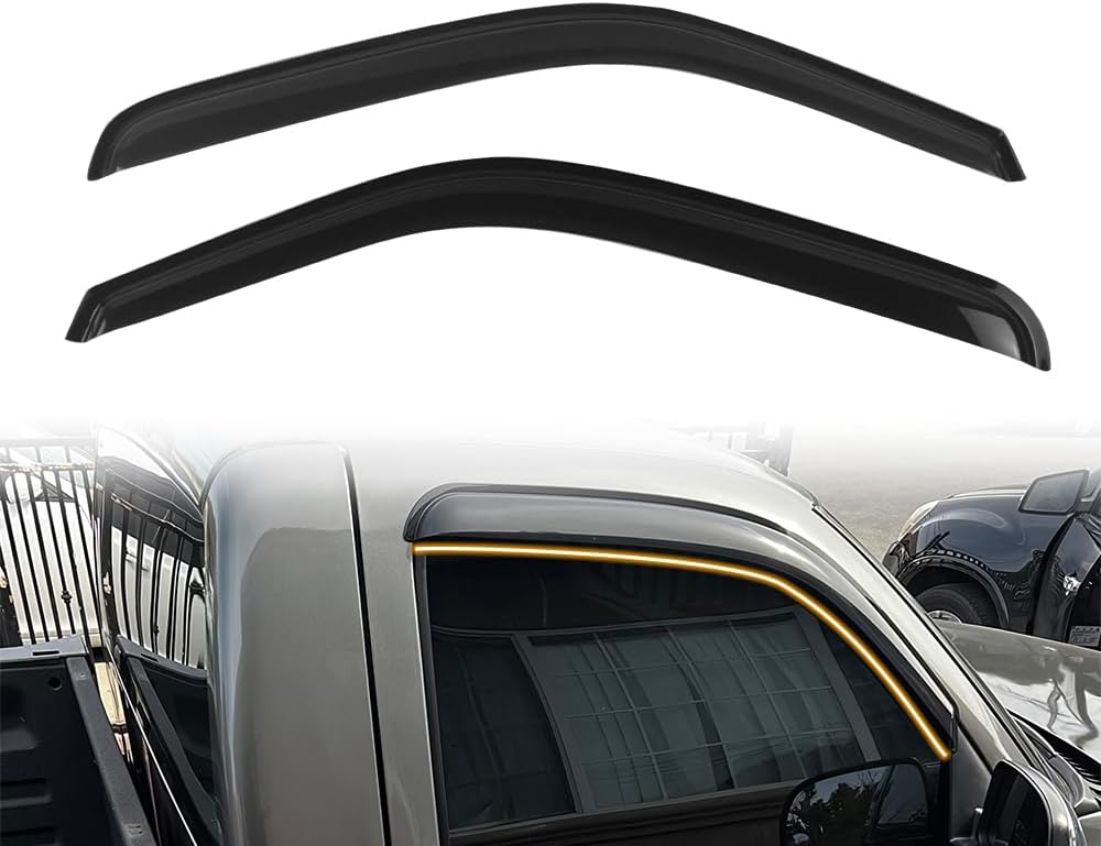 Tape on Window Visor Deflectors, Compatible with 1999-2007 Chevy Silverado & GMC Sierra Standard Cab, Acrylic Smoke Slim Style Window Rain Guards, Sun Wind Side Vent Visor Set, 2 Pieces