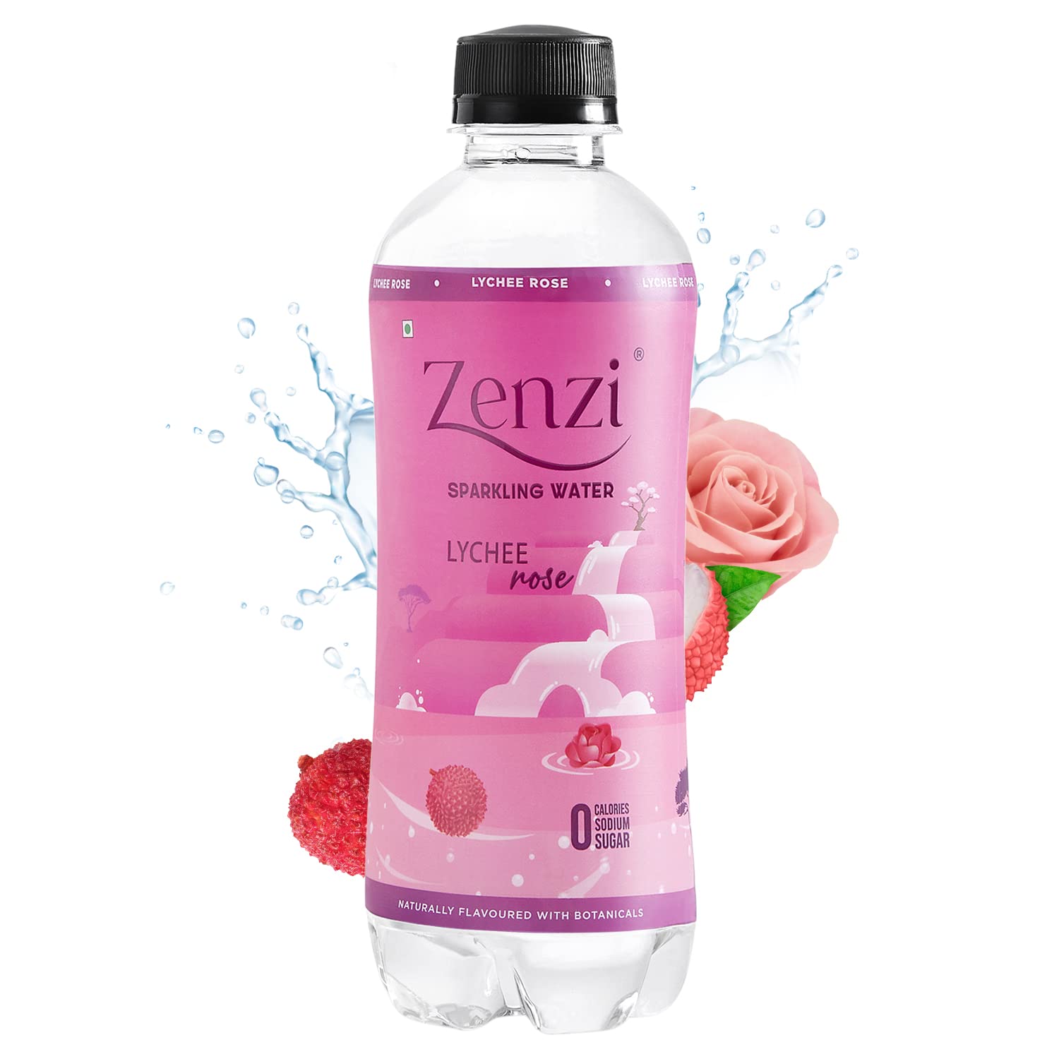 Zenzi Sparkling Water - Lychee Rose Pack of 12 (350ml Each) | 100% Natural Soda Water | Zero Sugar & Zero Calories Flavoured Carbonated Water | Litchi/Lichi/Leechee Rose Drink