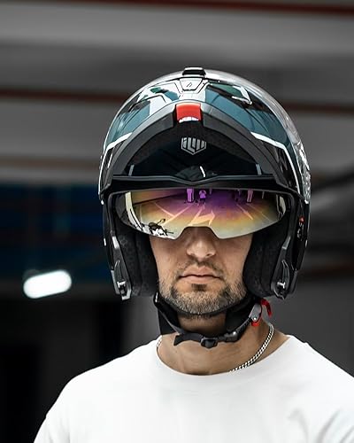 Miniatura 8 de ILM Casco de motocicleta modular de cara completa para hombres y mujeres DOT ECE Powersports Moto Street Racing Modelo B-711 (negro gris, L)