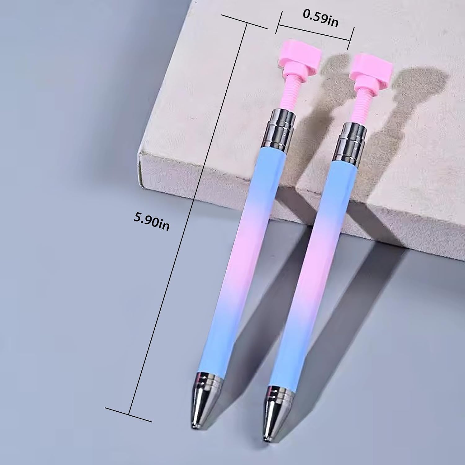 WOKOTO 2 PCS Refillable Wax Nail Art Rhinestone Picker Tools With 1 Box Spare Silicone Clay, Blue Pink Gradient Rotating Push Wax Pencil For Rhinestones Bedazzling Tools Diamond Art Wax Pen For Nails