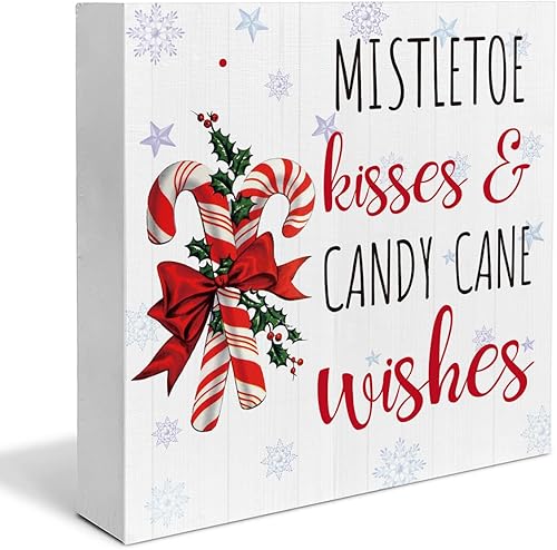 Miniatura 21 de Letrero rústico de madera con texto en inglés «Merry Christmas», decoración navideña estilo granja para mesa o estante, 5 x 5 pulgadas