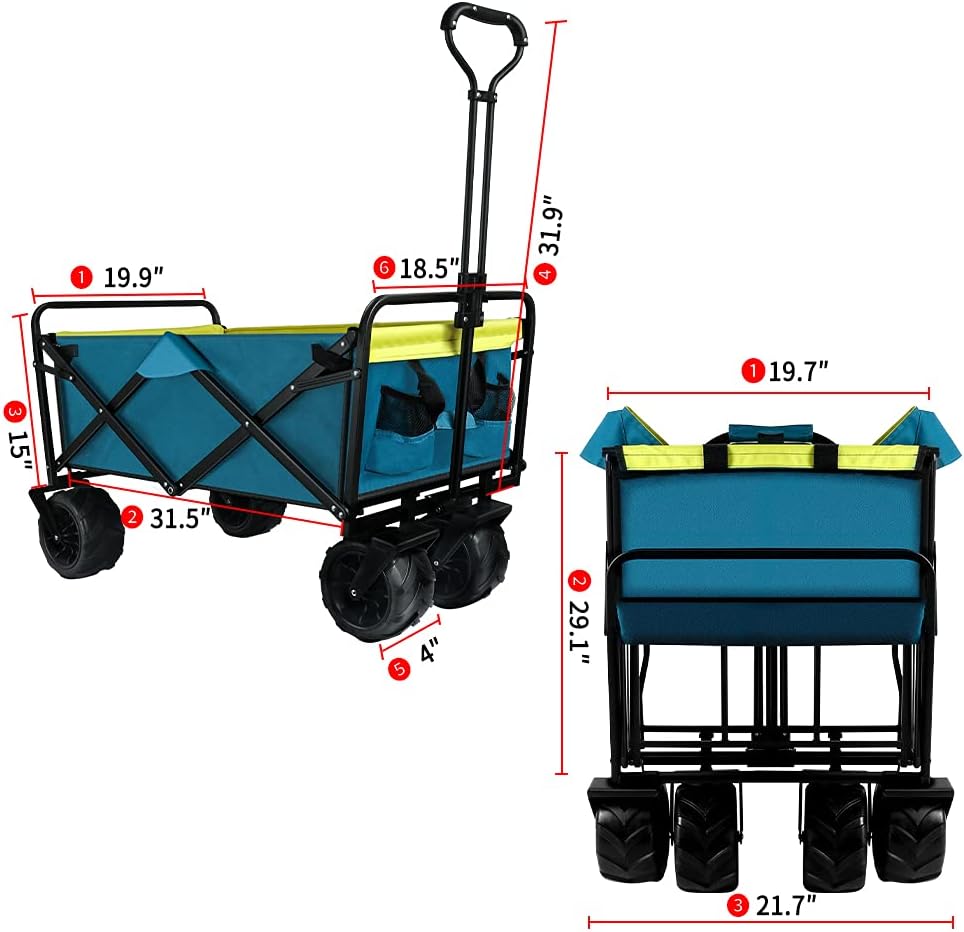 Knowlife Folding Collapsible Wagon Outdoor Camping Garden Cart with Cargo Net, Retractable Handle and Cup Holders Beach Wagon Shopping Cart Blue : Patio, Lawn & Garden