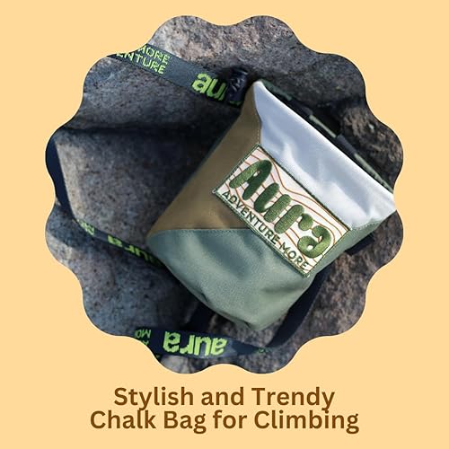 Miniatura 7 de Bolsa de tiza para escalada en roca de Aura - Bolsa de tiza Bouldering con cuerda de dibujar - Cinturón personalizado con hebilla ajustable - Equipo