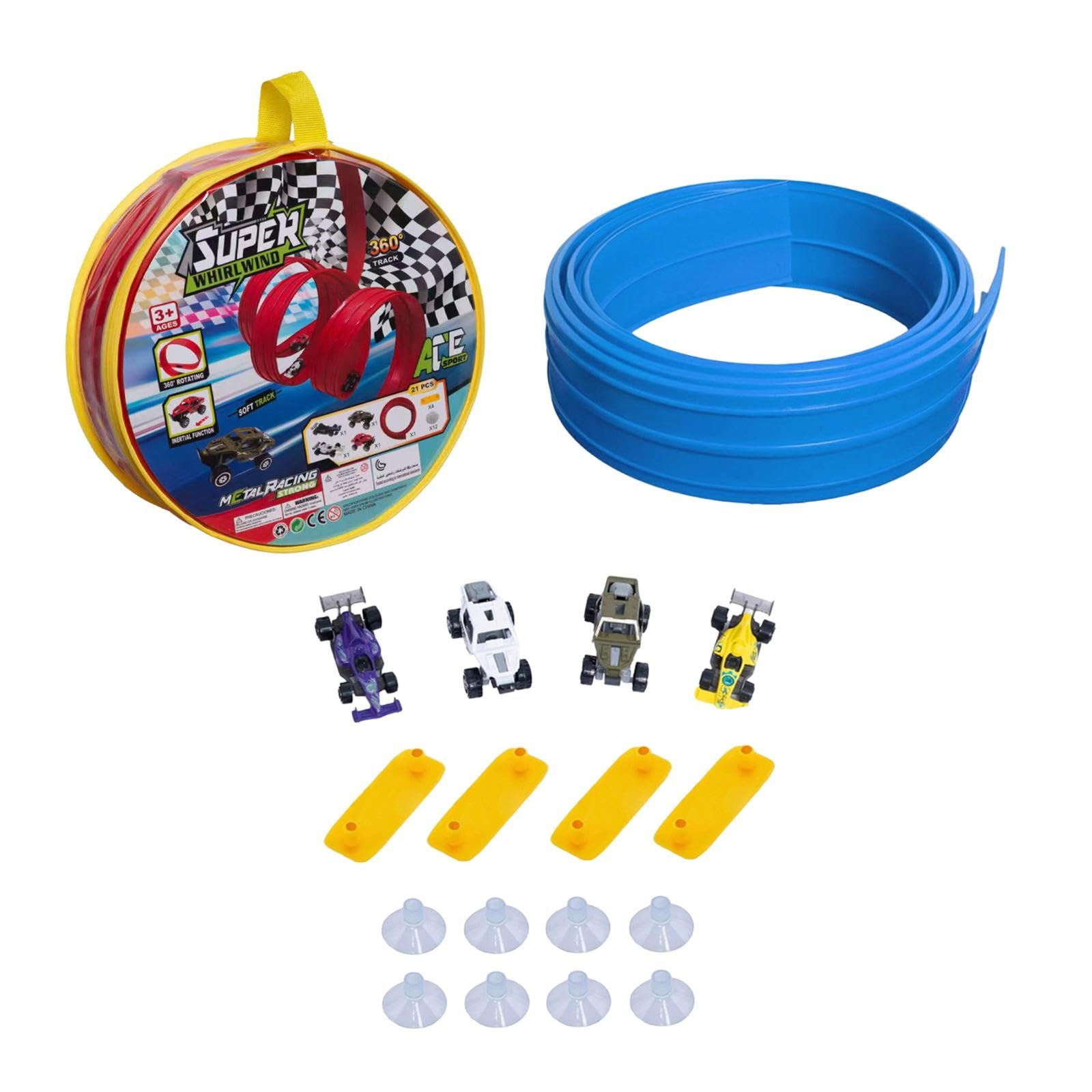 Pista Infantil Flexible, Juguete Multifuncional Y Plegable con Ventosas, para Niños de 3 años en Adelante, 4 M de Largo, Azul