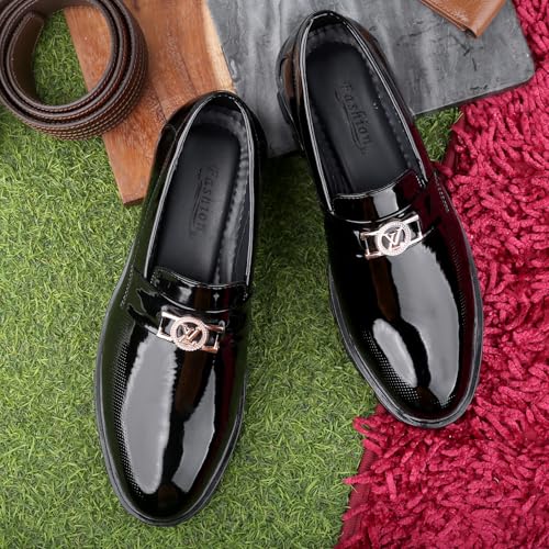 Image of WUGATTI Patent Leather Slip-On Trendy Stylish Comfortable Casual Loafers for Men