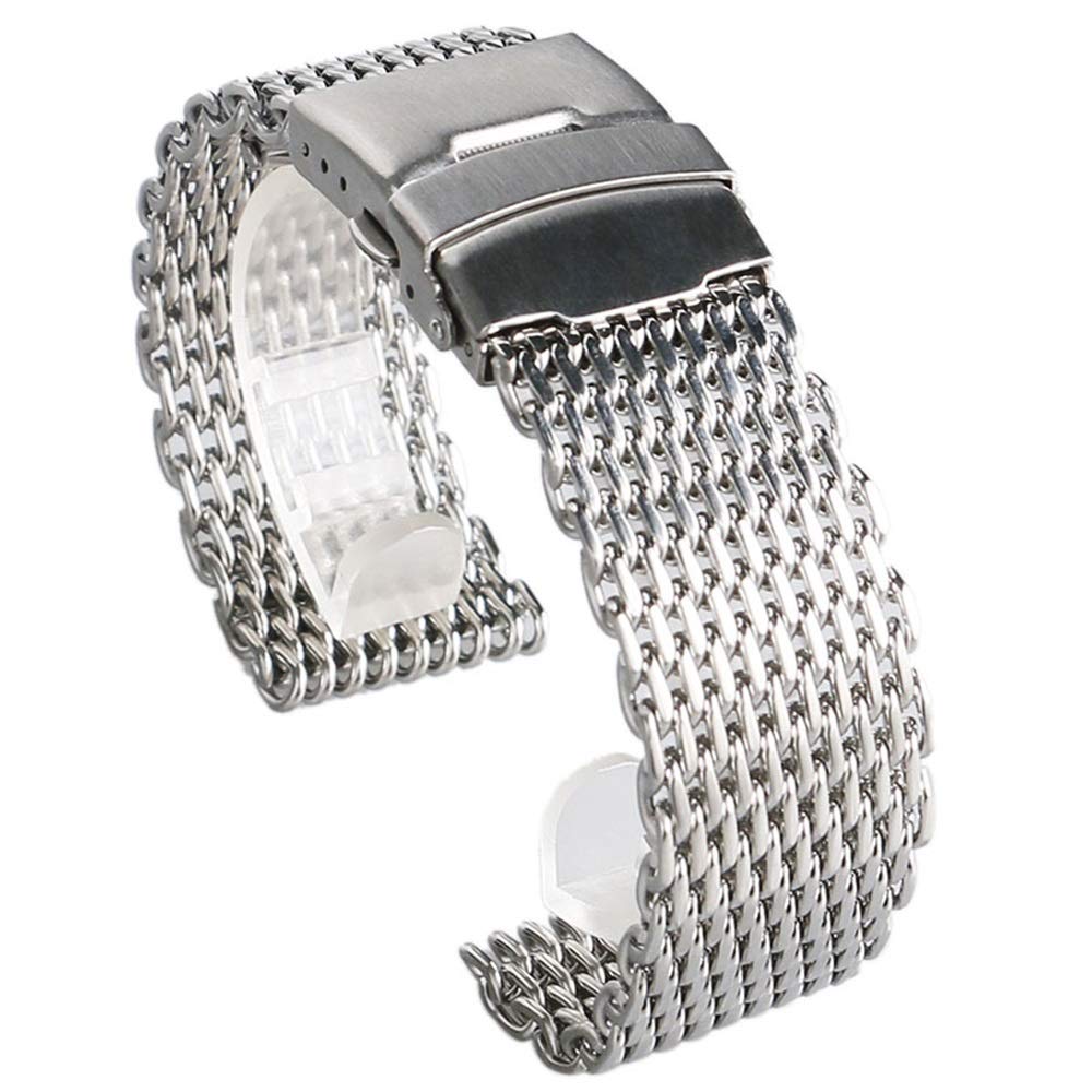 Overhil1s Silver Watch Strap, Strap 18Mm 20Mm 22Mm 24Mm Stainless Steel Shark Mesh Strap Strap Bracelet (Size : 20Mm)