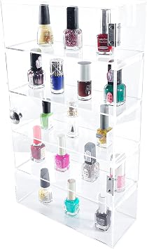 FixtureDisplays Clear Acrylic 5 Tiers Display Rack Case Organizer Storage,Shot Glass Display Case,Removable Shelves for Home Decor,Trade Show&Store,10.3" Wx 4.3" DX18 H,3.5" Shelf Adjustable 452-NPF