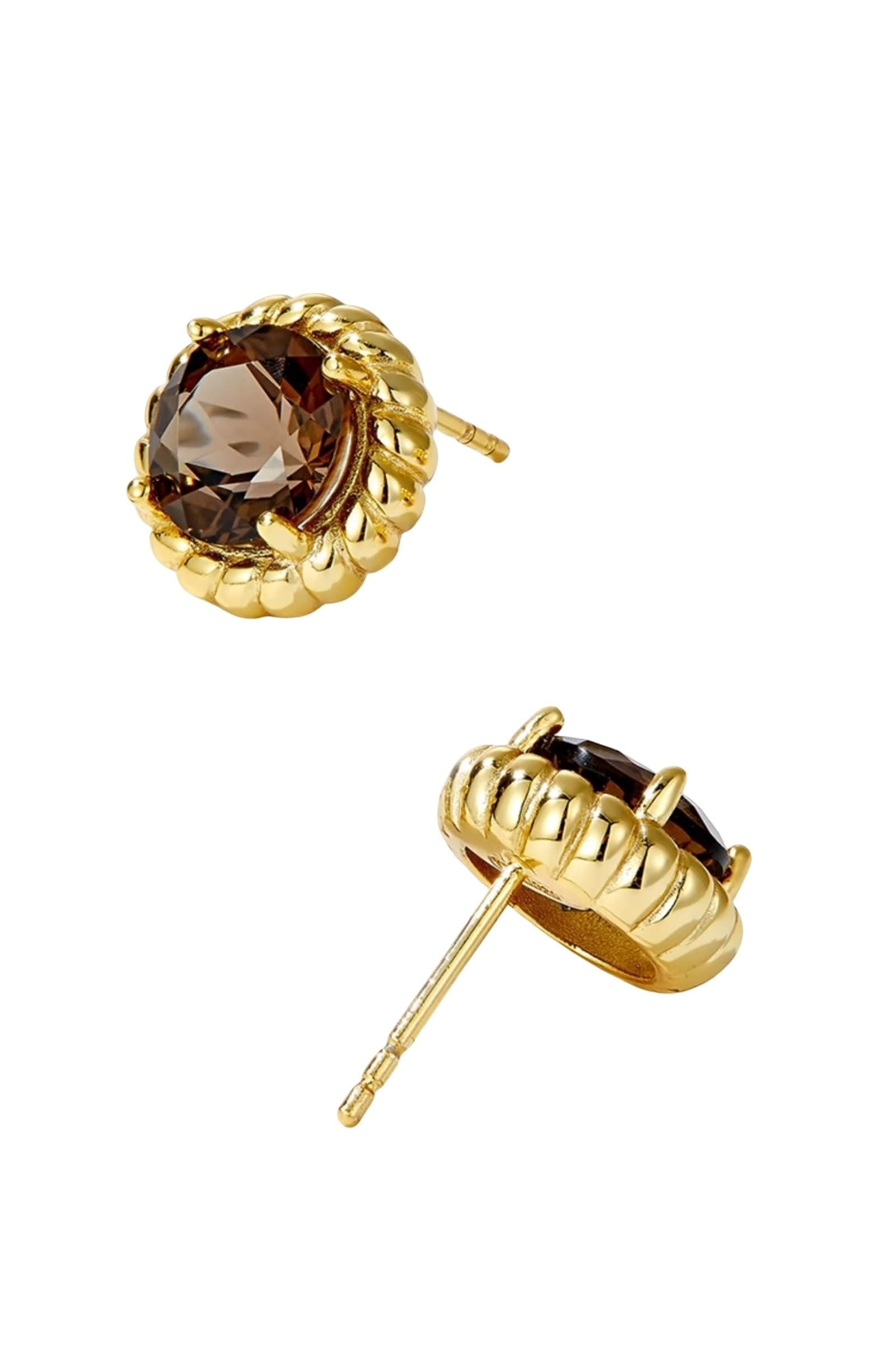 Pendientes pequeños de tuerca para mujer, aretes bohemios dorados trenzados redondos con plata de ley citrina