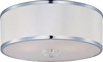 Maxim Lighting Metro 3-Light Flush Mount Ceiling Light | Polished Chrome Finish | Fabric Shade | Modern Flush Mount for Hallways and Bedrooms | Low Profile Ceiling Mount | 39821BCWTPC