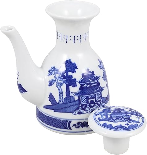 Veemoon Botella de condimento de porcelana con tapa, dispensador de salsa de cerámica vintage, contenedor de condimentos chinos, lata de aceite azul