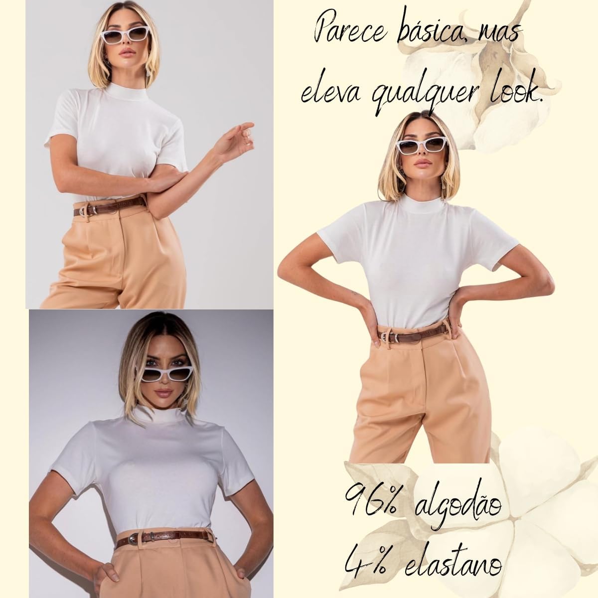 Blusa Camiseta T-Shirt Tee Feminina Gola Alta Feminina Manga curta Lisa Social elegante – Básica, Moderna e Confortável - YASDA Blusa Camiseta T-Shirt Tee Feminina Gola Alta Feminina Manga curta Lisa Social elegante – Básica, Moderna e Confortável - YASDA