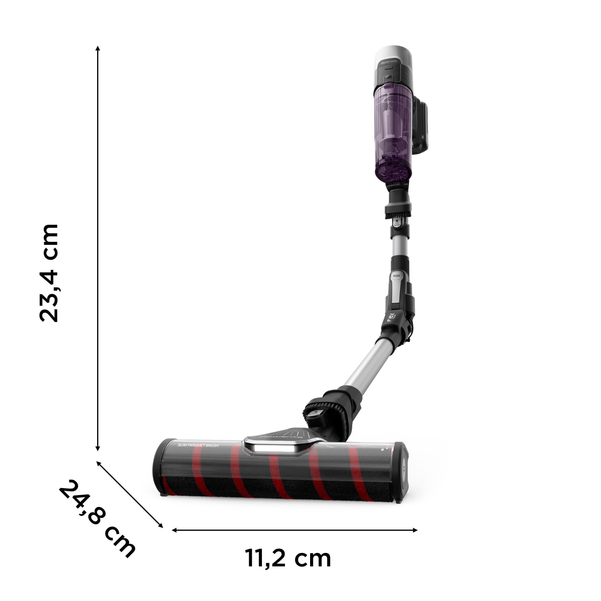 Rowenta X-Force Flex 9.60 Allergy Parquet, Aspiradora escoba sin cable, 100 W, Cepillo para Suelos Duros y Bordes, Tecnología Flex para Acceder a Rincones, Autonomía 45 Minutos, Violeta, RH2047WO