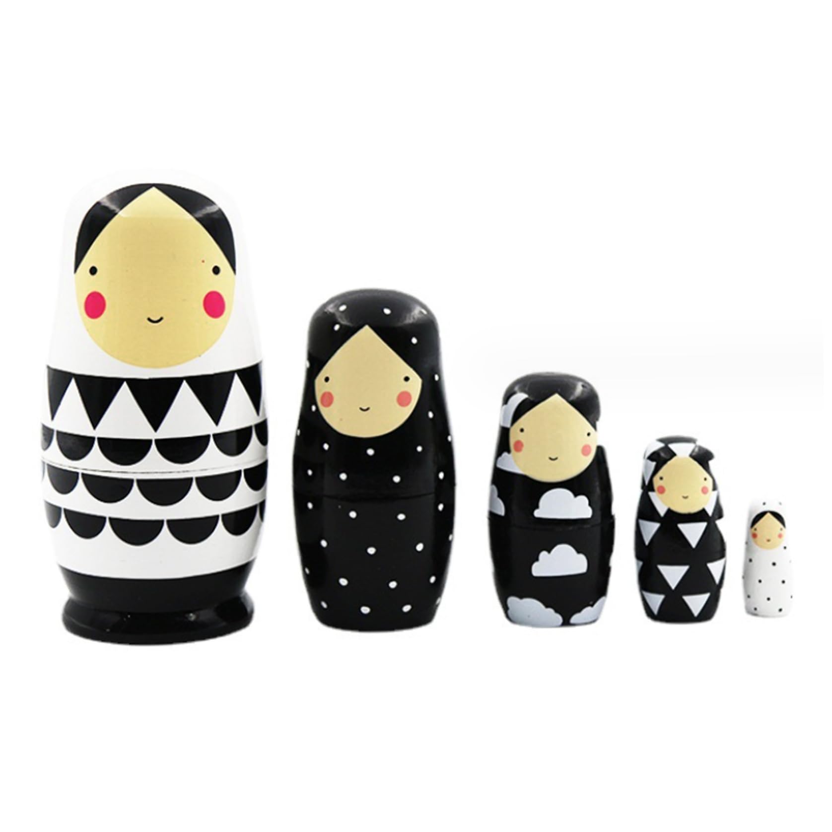 AwnsIMfreien Nesting Dolls, Russian Dolls, 5PCS Wooden Russian Nesting, Cute Black and White for Kids Adults, Waterproof Stacking Matryoshka Doll for Easter Birthday