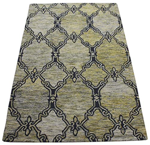Gelb Grün Beige Teppich 100% Wolle Orientteppich 150X240 cm Handgetuftet MH921