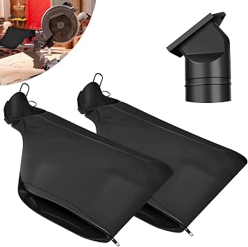 2Pcs Dust Collection Bag, Dust Bag with Zipper Adjustable for 225 Model Mitre Saws Black, Dust Collector Bags Universal Anti-dust Cover Bag for Tank Belt Sander Edge Planer Diagonal Saw