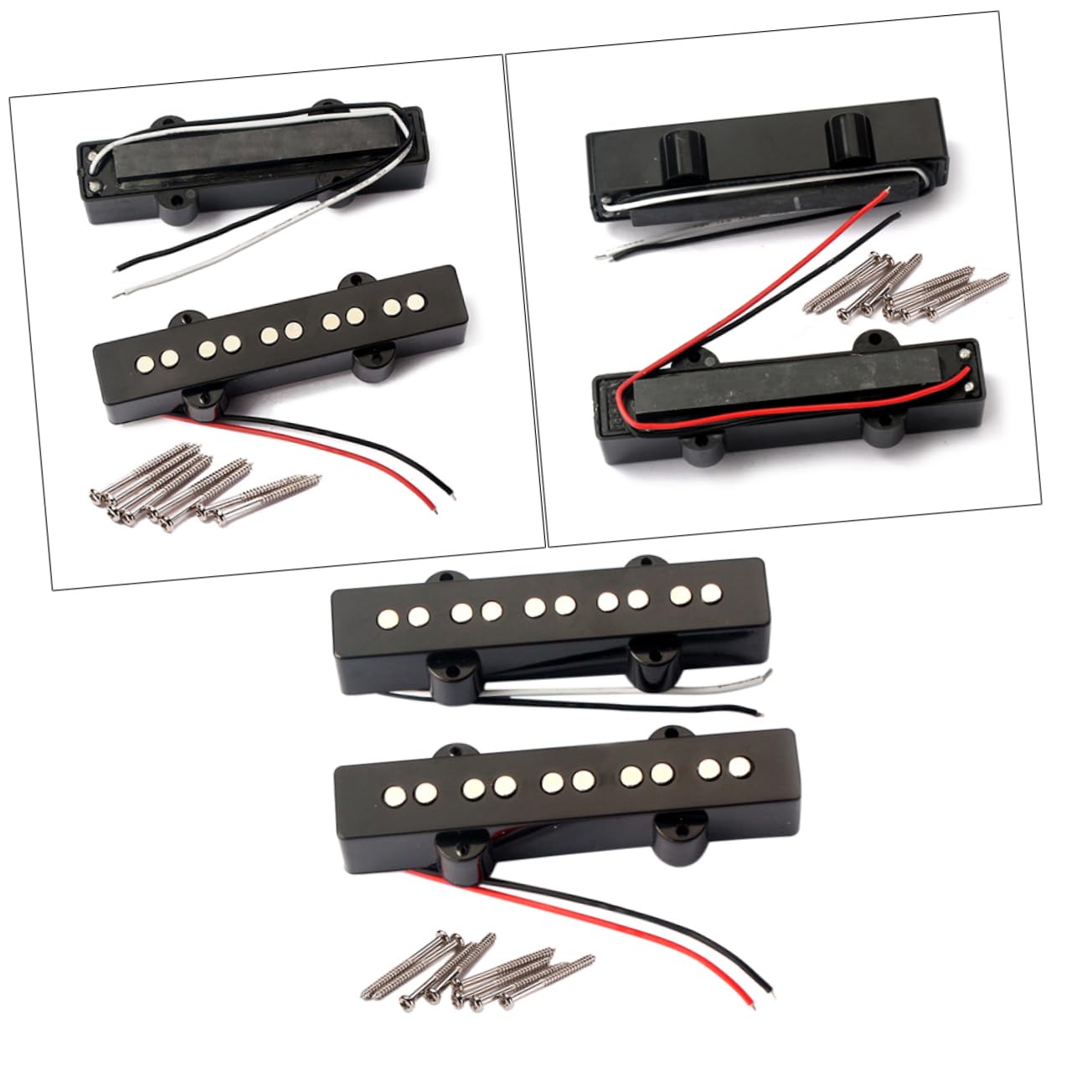 HANABASS 5 String String Bass Pickup Set Bridge Neck Pickups for Jazz Jb Electric Guitar Parts Black Easy Install Wax Potted for Noise Reduction Compatible with String Bass Guitars