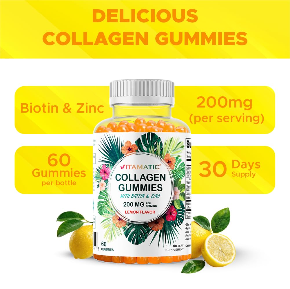 Vitamatic Hydrolyzed Collagen 200 mg with Biotin & Zinc, 60 Gummies -2 Pack — Amazon image 6