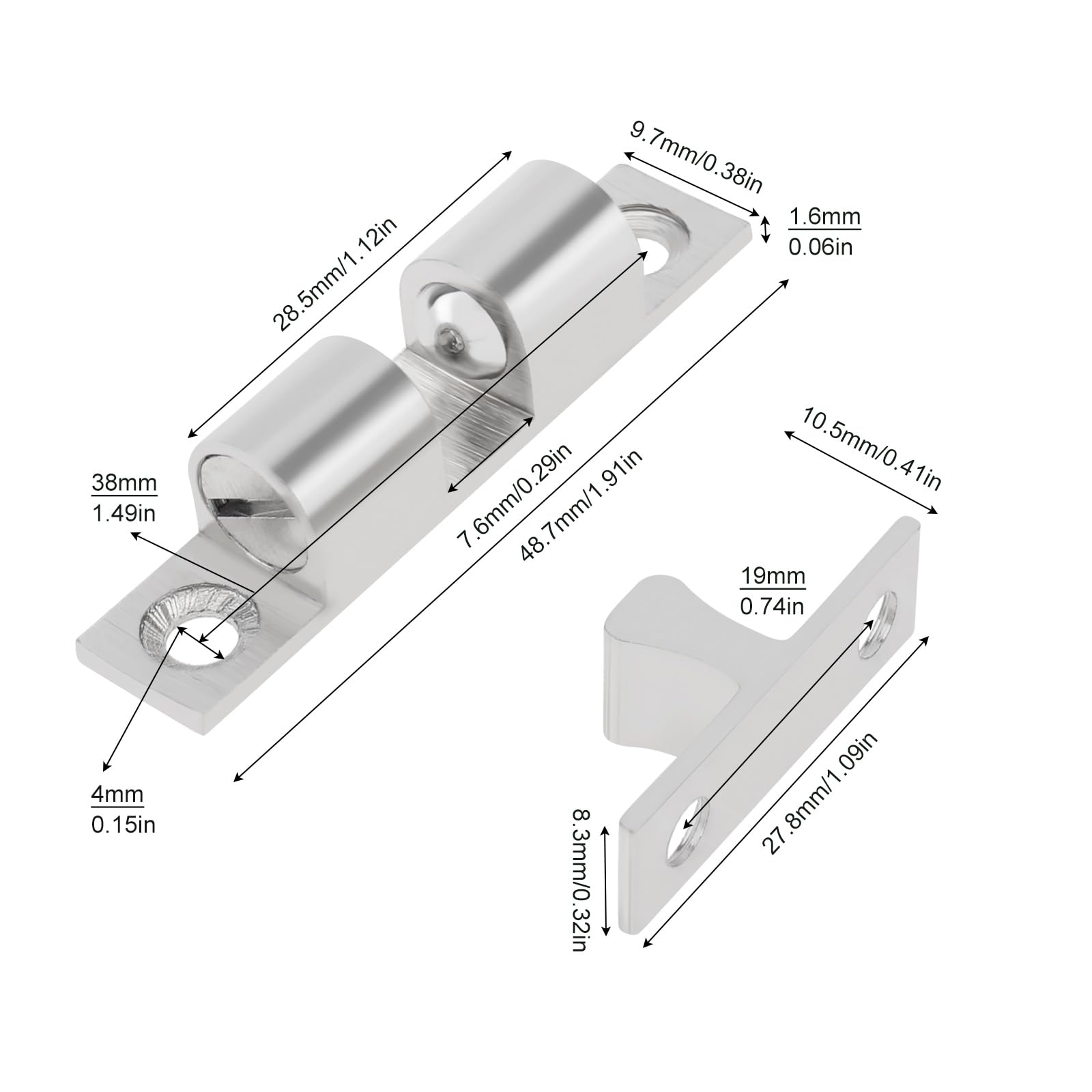 HOJLKLD 12Pcs Double Ball Tension Roller Catch Latch, 50mm Solid Brass Door Catches Hardware - Image 2