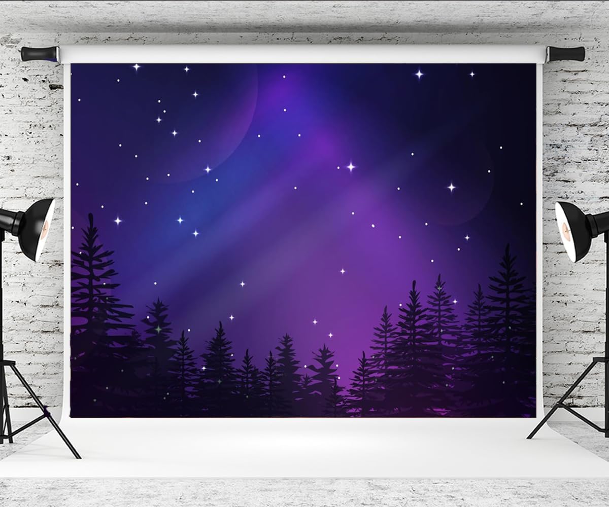 Fotohintergrund Winternacht – 210x150 Cm, Polyester, Mit Sternenhimmel & Tannen