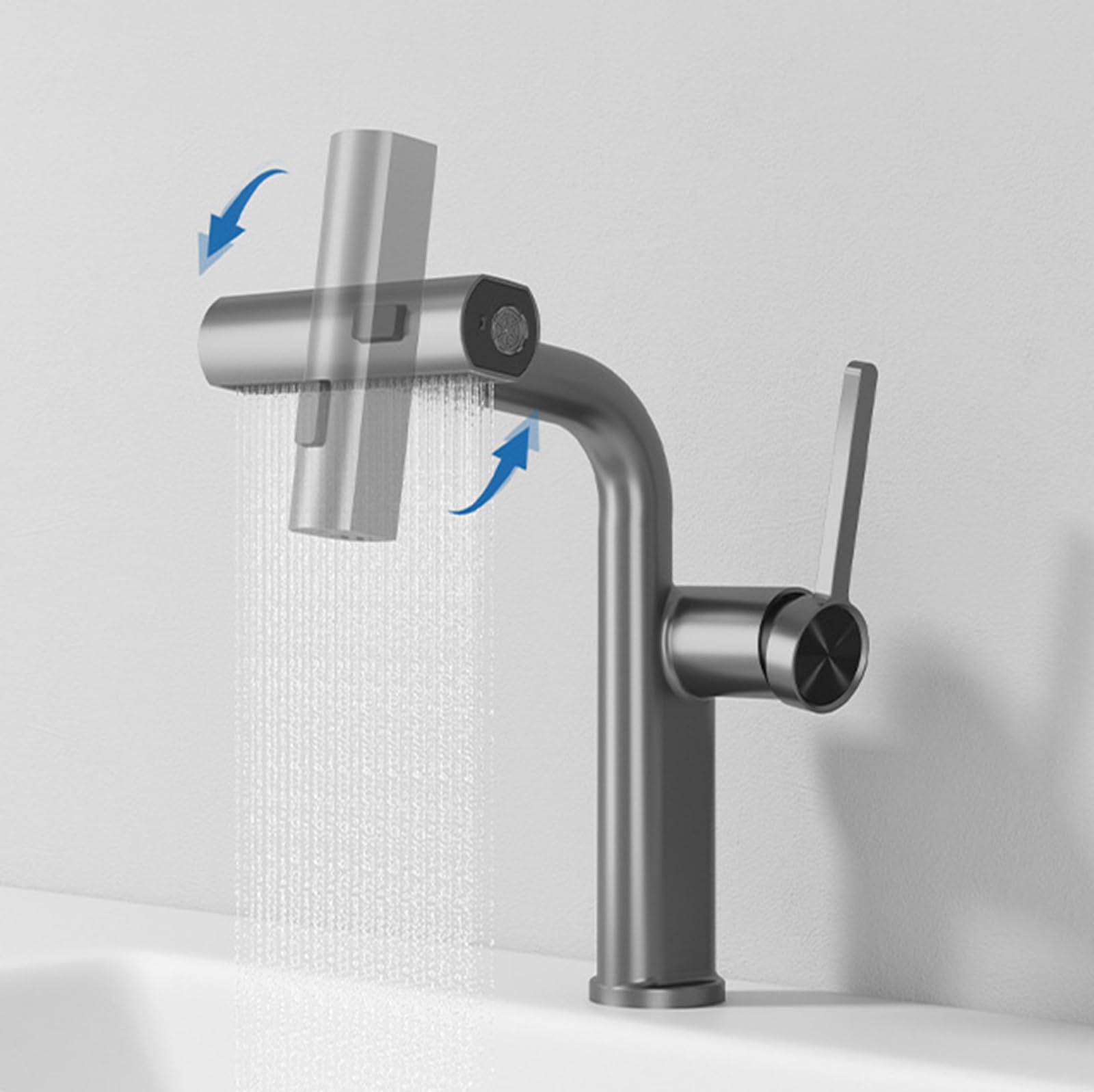 Generico Rubinetto da Bagno Rubinetto per Lavabo Cascata Estraibile Miscelatore per Lavabo A 2 modalità Miscelatore Monocomando per Lavabo Grigio Canna di Fucile