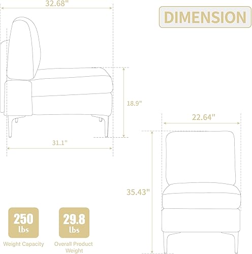 Miniatura 2 de Sofá modular seccional, sofá modular con módulo de asiento sin brazos, sofá cama convertible en forma de U en forma de U para sala de estar, Beige -