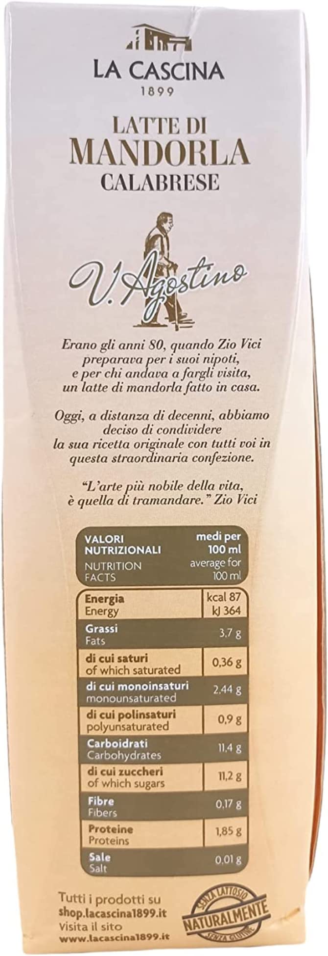 LA CASCINA 1899 Latte di Mandorla Calabrese 1L. 100% Made in Italy