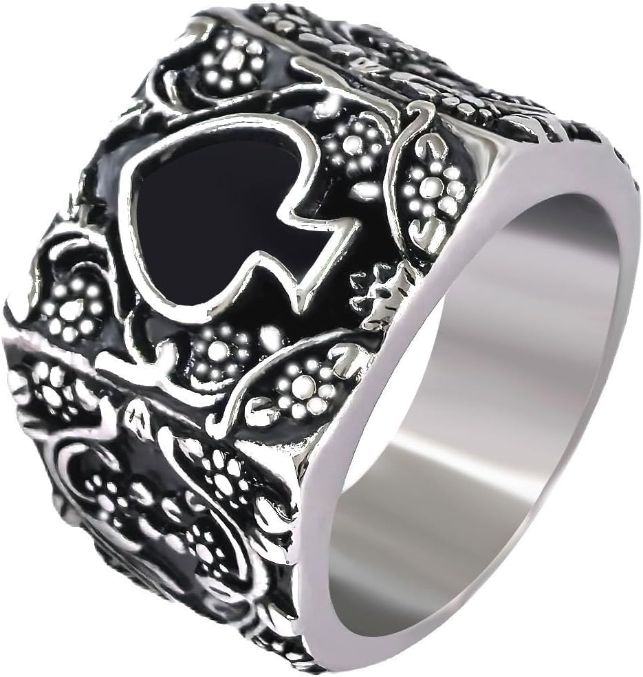 Mens Womens Stainless Steel Ring Poker Spade Ace Silver Black Sizes 6-14
