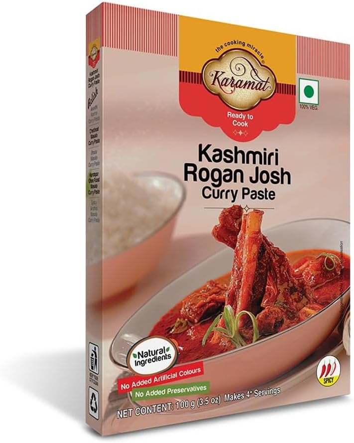 Kashmiri Rogan Josh Curry Paste Pack of 1 (100g, Veg.), Ready to Cook, Instant Food Gravy Paste, Indian and Mughlai Delicacies