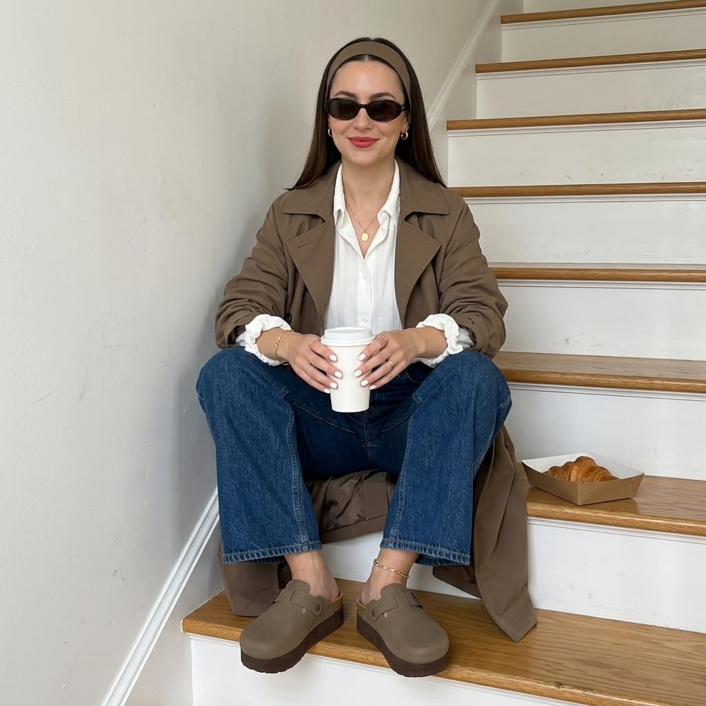 CUSHIONAIRE Loom Platform Clogs for Women, Stylish Vegan Suede Closed Toe Womens Clogs with Adjustable Buckle and Memory Foam Cork Footbed