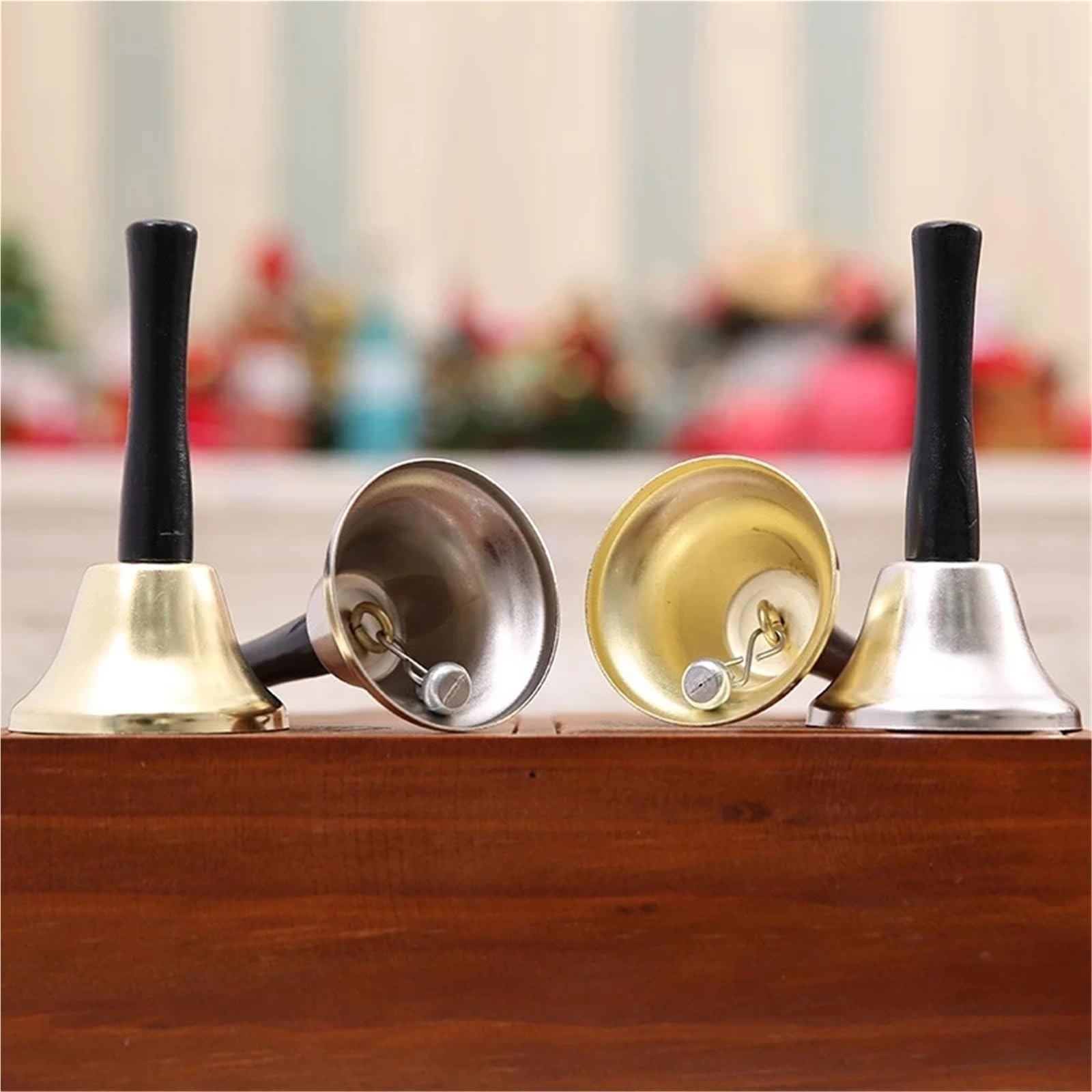 5 pezzi Campanelli natalizi a mano di Babbo Natale Jingle Bells scolastici Forniture for servizi chiamata al ristorante Decorazione Per Ristorante(Silver)