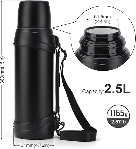 Miniatura 2 de Termos grandes de café de 84 oz2.5 L para viajes, acero inoxidable, frasco grande con asa para senderismo, pesca, campamento