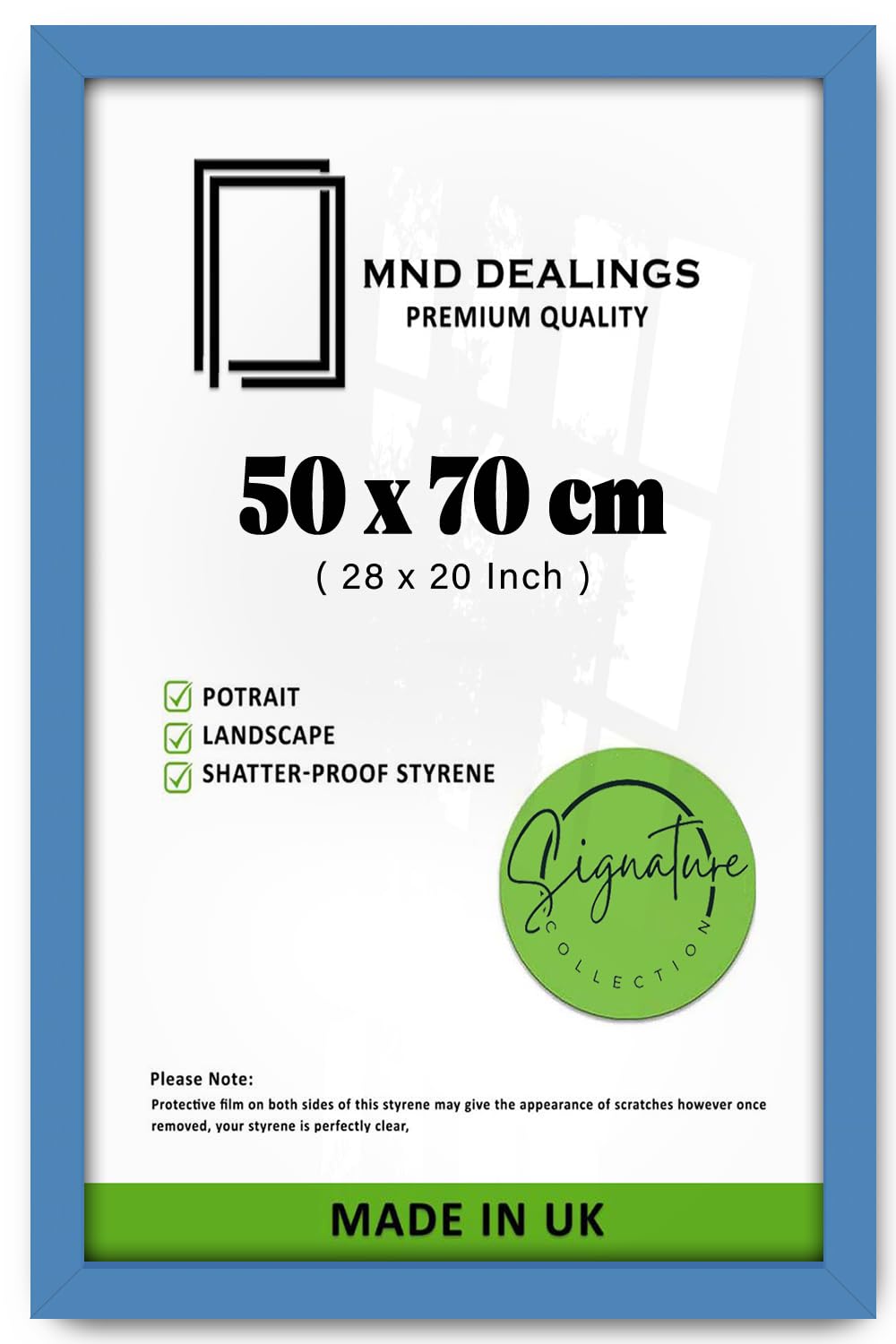 Mnd Dealings Blue - ( 50 X 70 Cm Poster Frame | Solid Mdf Wood -Jigsaw Photo Picture Certificate Wall Hanging Included - Clear Styrene -Ideal Home/Office - 28 X 20 Inch [ ]