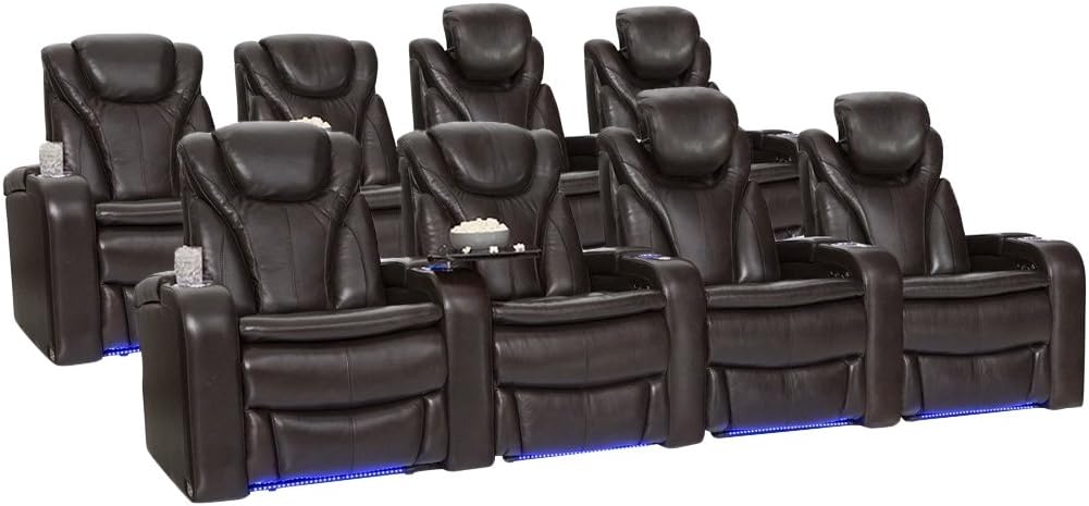 Barcalounger Solaris Leather Power Recline Home Theater Seating Chairs (Two Rows of 4, Brown)