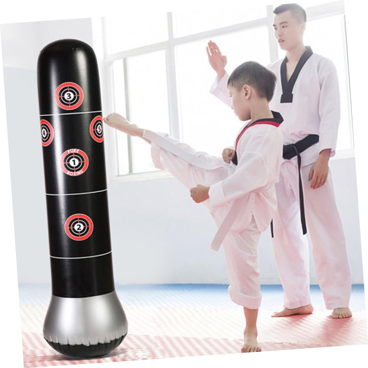 WOONEKY Poteau De Boxe Gonflable en PVC Épais Pompe Portable Outil De Fitness De Frappe Vertical Gobelet De Décompression
