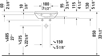 Duravit 0738450041 D-Neo 17-3/4 Rectangular Ceramic Wall Mounted Bathroom Sink