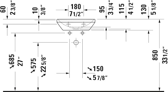 Duravit 0738450041 D-Neo 17-3/4 Rectangular Ceramic Wall Mounted Bathroom Sink