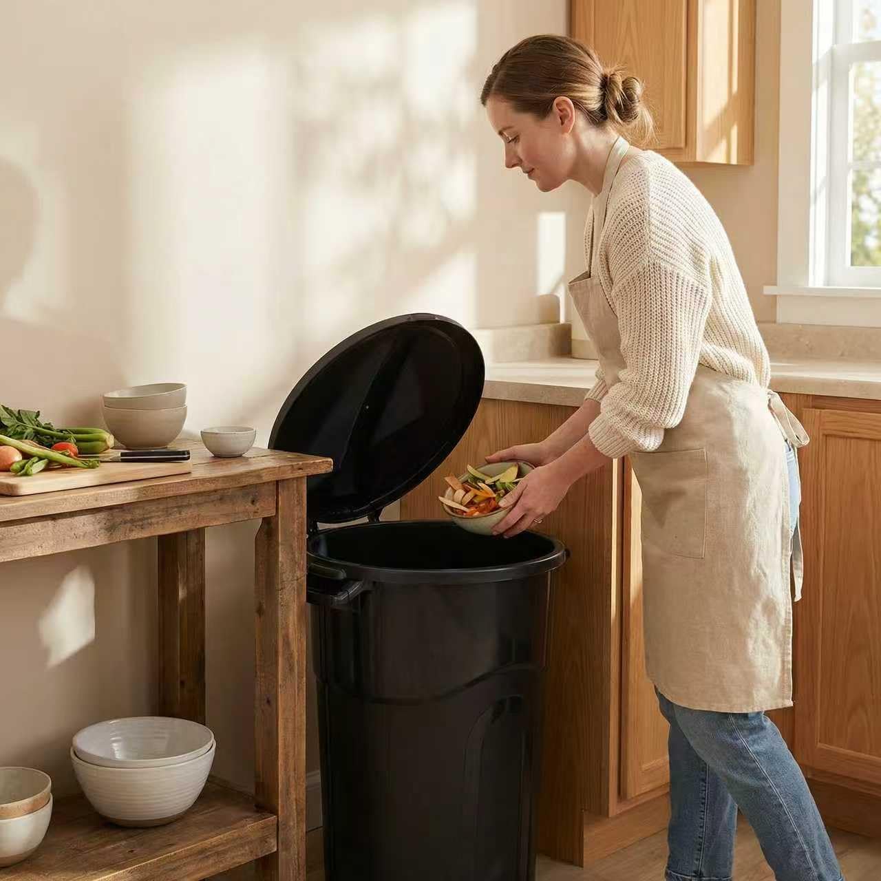20-Gallon Heavy-Duty Plastic Trash Can, Black Large Capacity, with Lid. Suitable for use in Kitchens, Households, Offices and Outdoors. Durable and Easy to use.