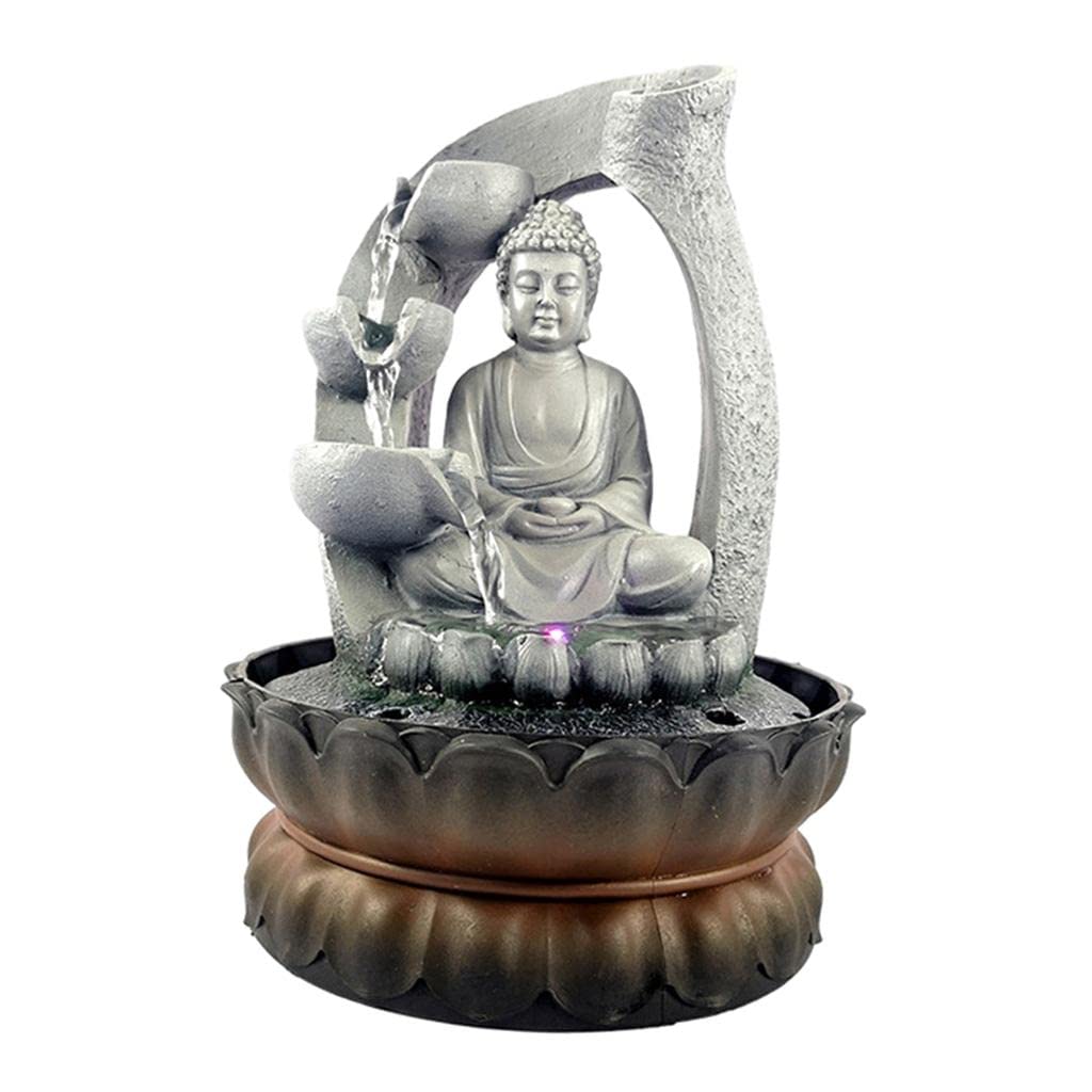 CALANDIS Buddha Tabletop Fountain LED Lights Zen Rock Water Waterfall Home Deck Decor-image-25