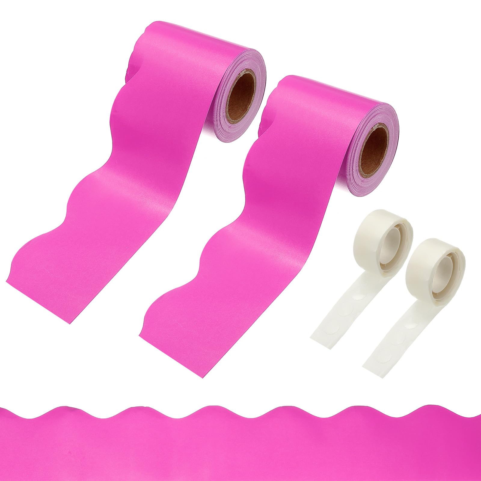 PATIKIL 2 Rolls Bulletin Board Borders, 65.6ft Dark Pink Border for Bulletin Board with Clear Sticky Dots Scalloped Trim for Office Party Classroom Decorations — image 1